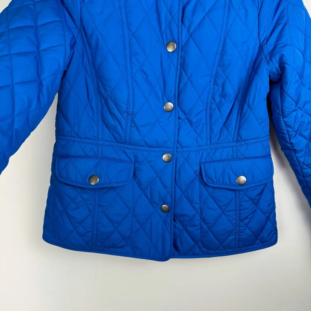 Talbots Diamond Quilted Jacket Sz Petite Cobalt Blue Button Snap Barn Chore - Image 10
