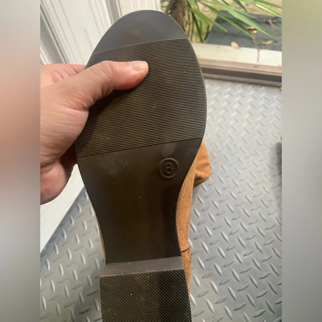 Tan Suede Knee High Fringe Boots mossimo casual classic fall 8 $60 boho - Image 5