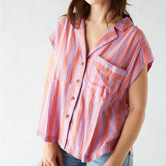 Free People Play It Cool Stripe Linen Blend Top in‎ Sorbet Combo NWT Size XS - Image 8