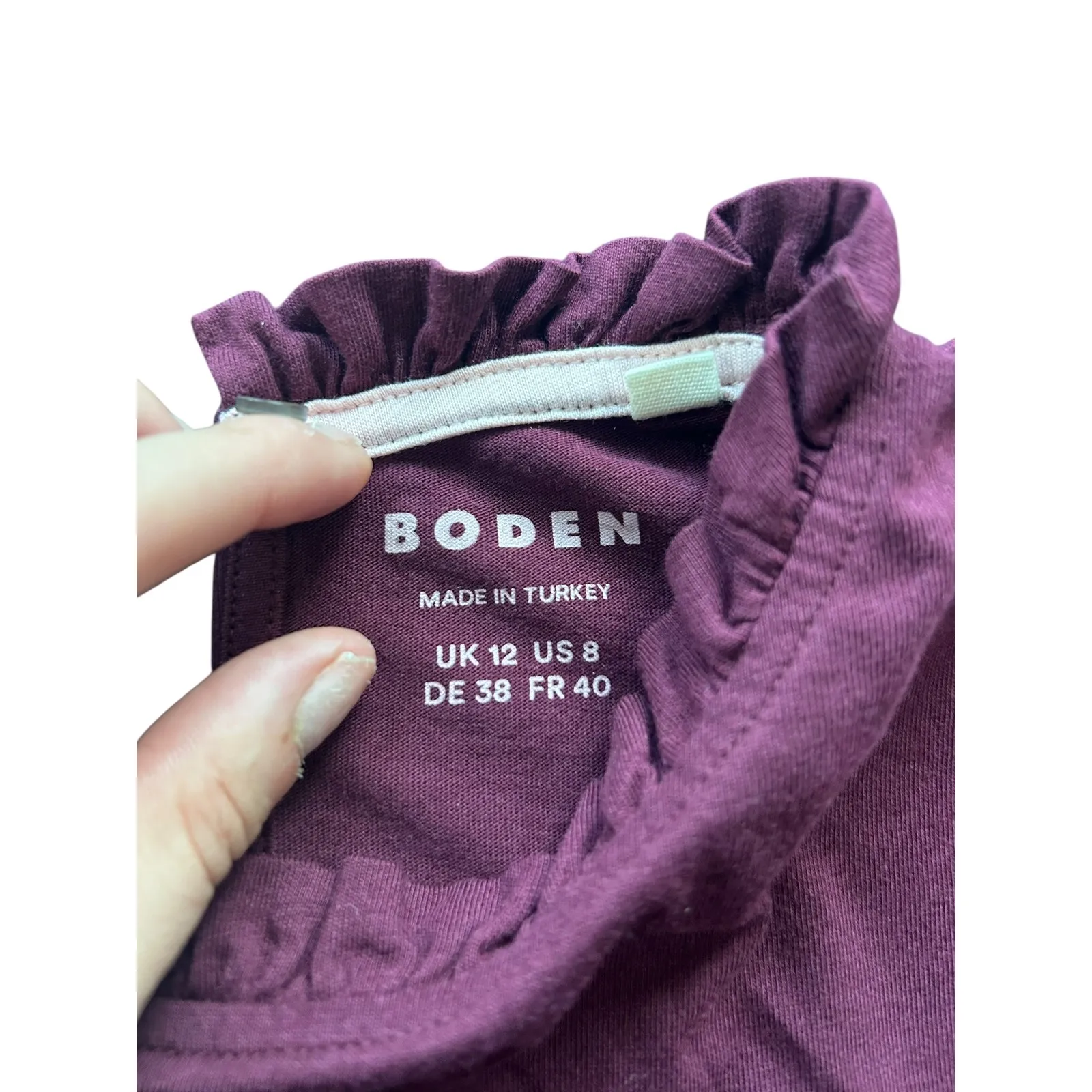 Boden Burgundy Purple Ruffle Mock Neck Puff Sleeve Top US 8 UK 12 Blouse - Image 4