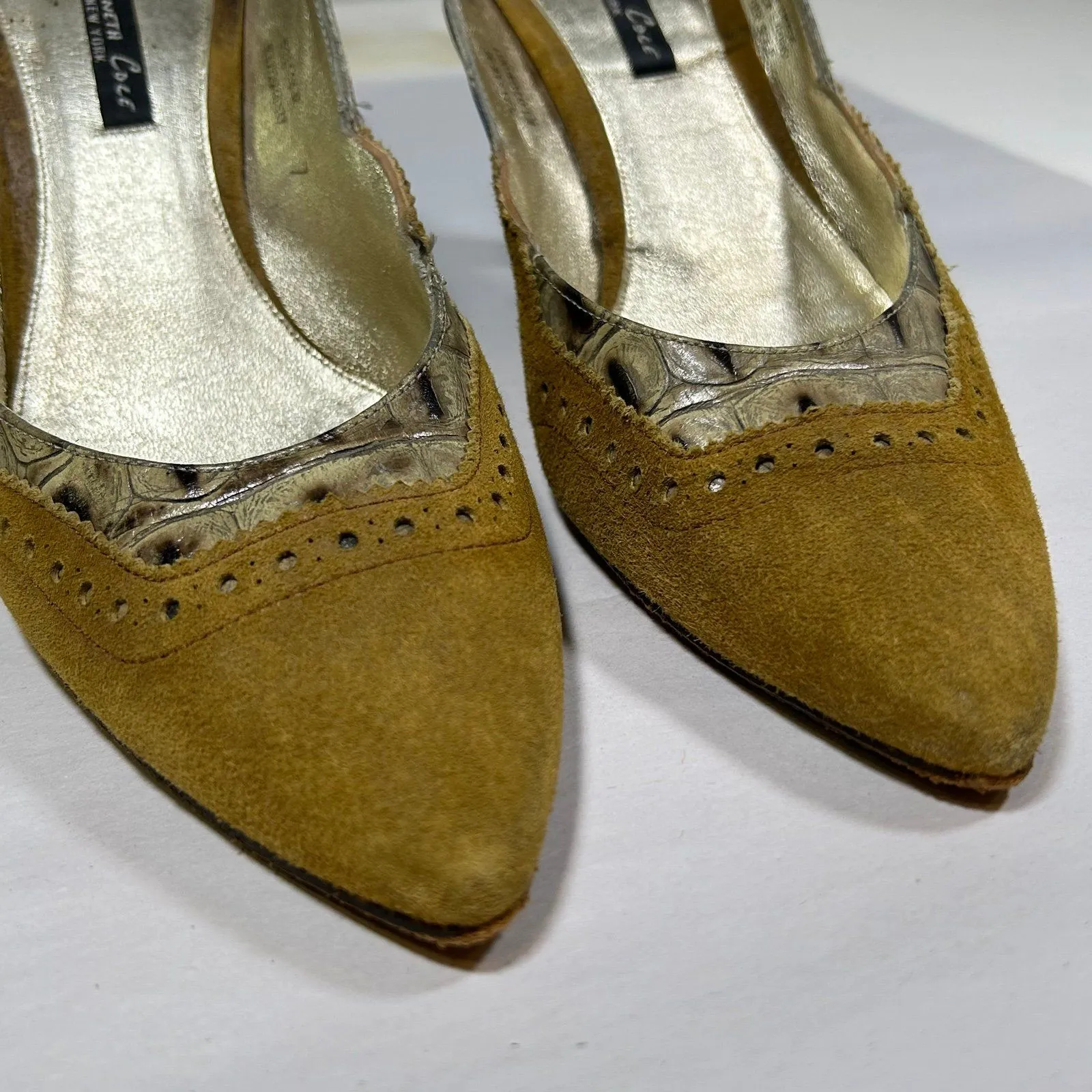 Vintage Kenneth Cole‎ NY Mixed Media Heels Pumps Women’s 7 Made in Spain Brown - Image 3