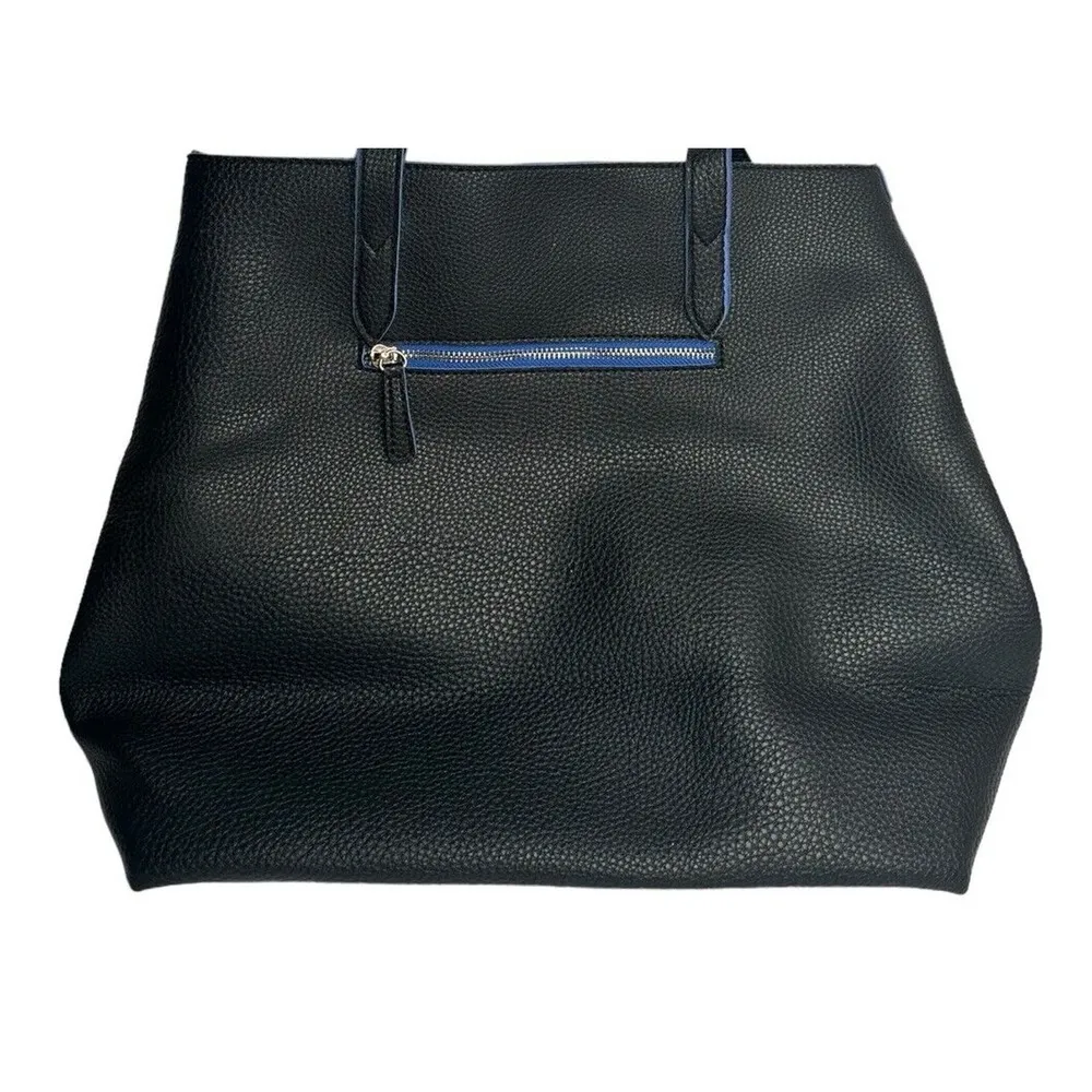 Expressions NYC Vegan Pebbled Leather Black White Blue Woven Insert Purse Tote - Image 6