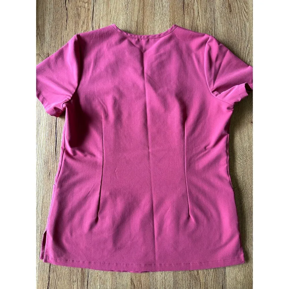 Mandala 5 Pocket Notch Neck Scrub Top Size XS Pink - Image 5