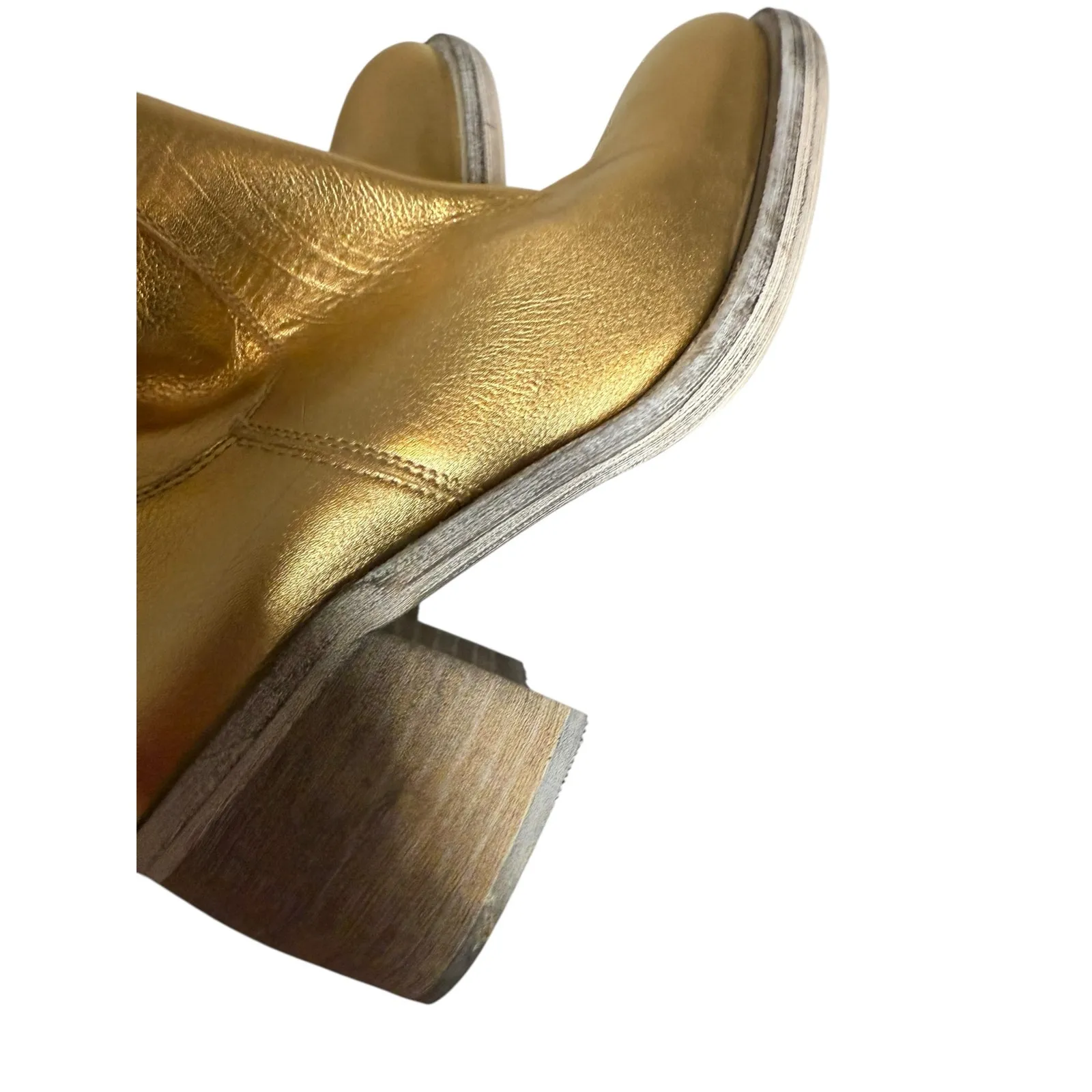 Free People Metallic Gold Shiny Essential Tall Slouch Block Heel Boots Size 7.5 - Image 10