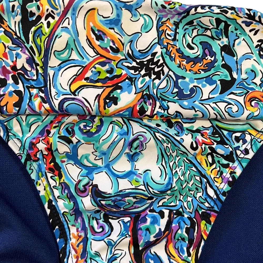 Lauren Ralph Lauren BLUE PAISLEY Mystic Foldover Bikini Swim Bottom Size 12 - Image 3