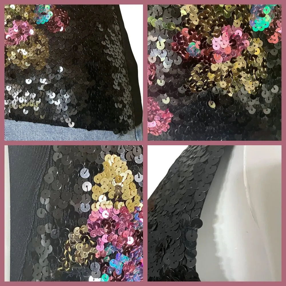 Vintage Y2K Black Multicolor Sequin Going Out Top S/M Whimsigoth Fairy Goth Tank - Image 8