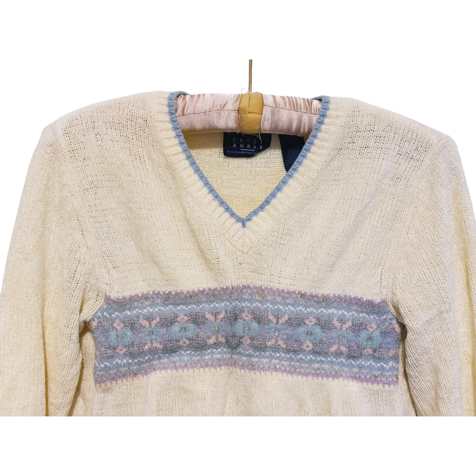 VTG Crazy Horse Wool Rabbit Knit Grandma Sweater M Indie Cottagecore Heirloom - Image 4