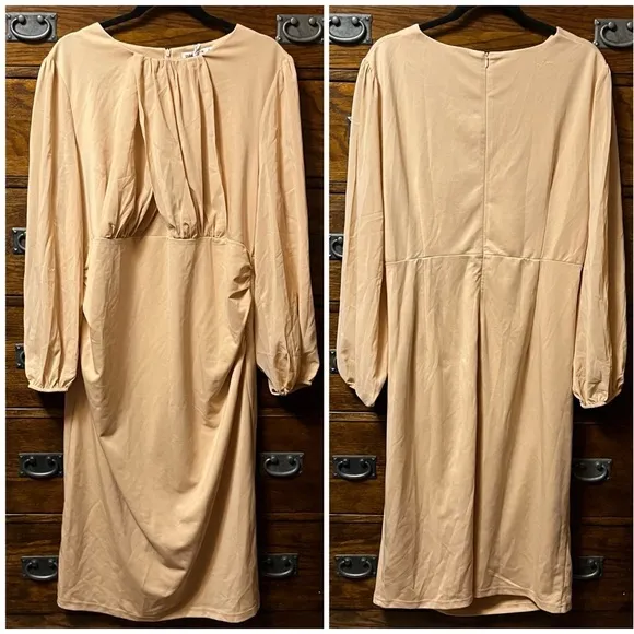 NWT! Grace Karin Pleated Balloon Long Sleeve Midi Dress 23-24” P2P - Image 2