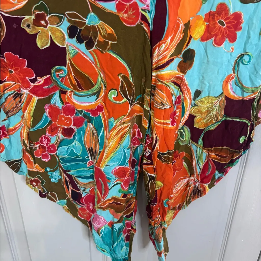 IVY STREET Sz Small Wide Leg Jumpsuit Romper Spaghetti Tropical Floral Pockets Blue - Image 8