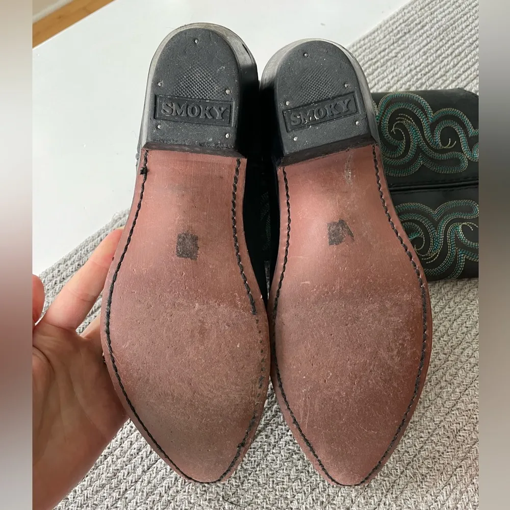 Vintage Smokey Mountain Teal Brown Embroidered Black Leather Cowboy Boots Size 8 - Image 13