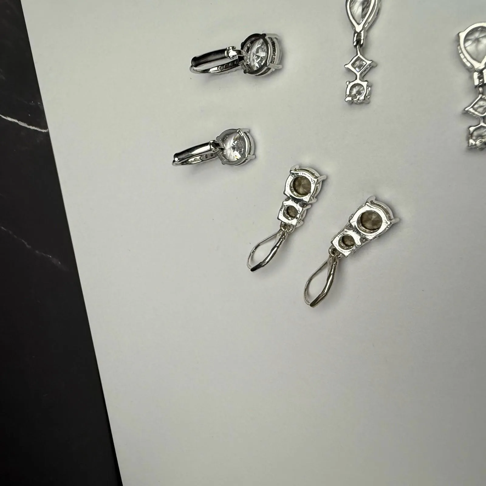 Rhinestone Pierced Earrings Lot Of 4 Silver Tone 2 Are Dangle Drop - Image 11