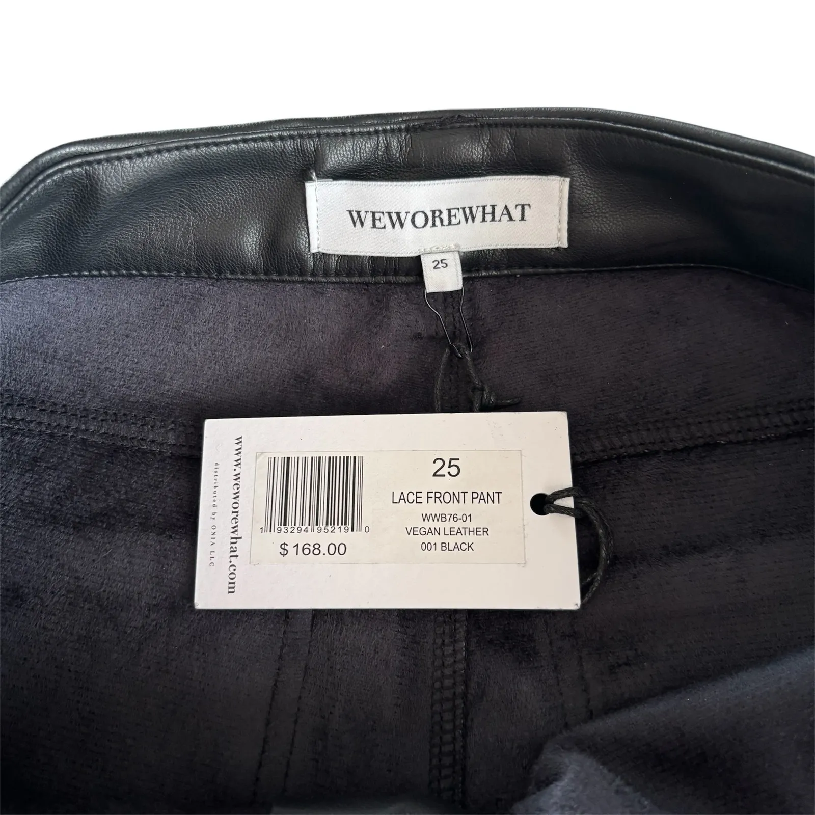 WeWoreWhat Black Vegan Leather Lace Front Flared Hem Pants Women’s Size 25 NWT - Image 5