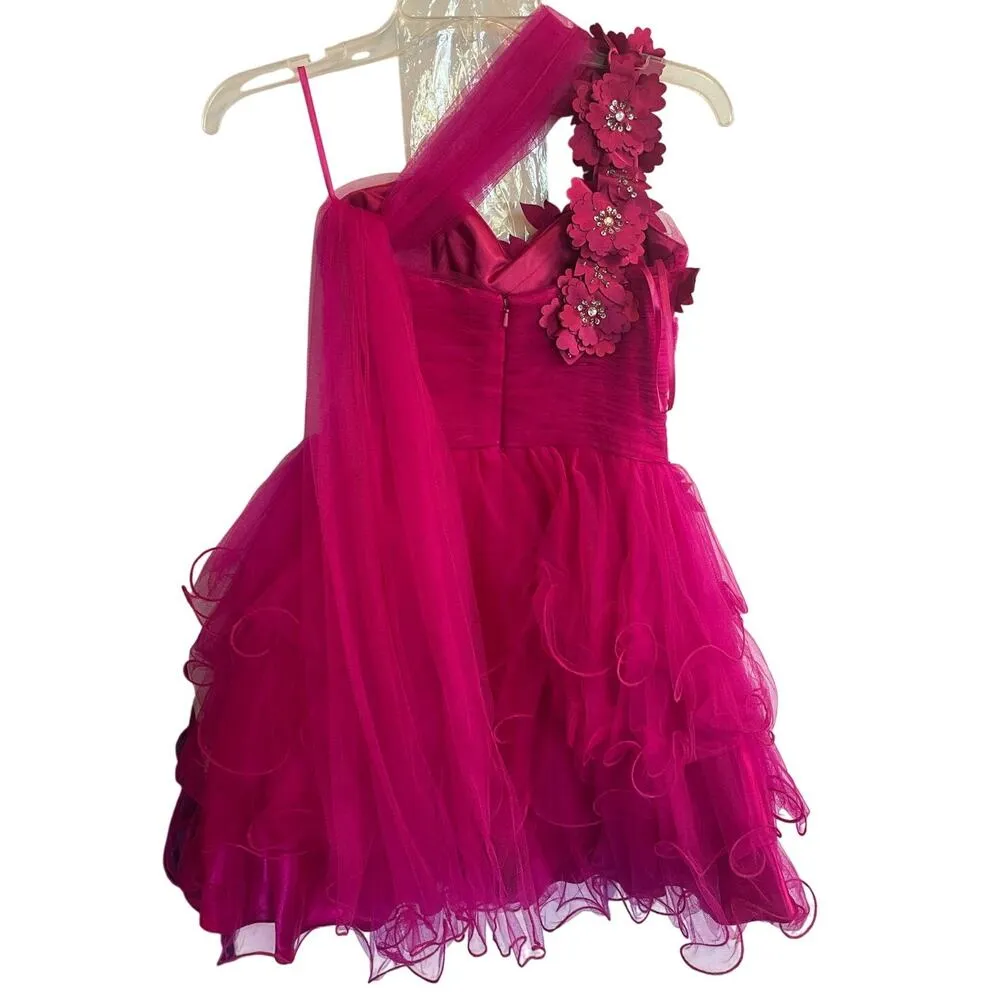 Cinderella Women's Size 4 Fuchsia Pink Short Ruffled Floral Statement Dress - Image 2