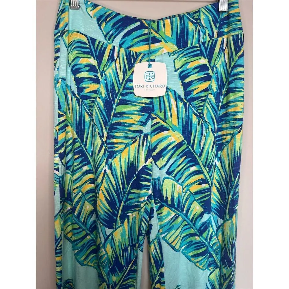 NWT Tori Richard Honolulu Women's Tropical Print Palazzo Pants Blue Size S - Image 2