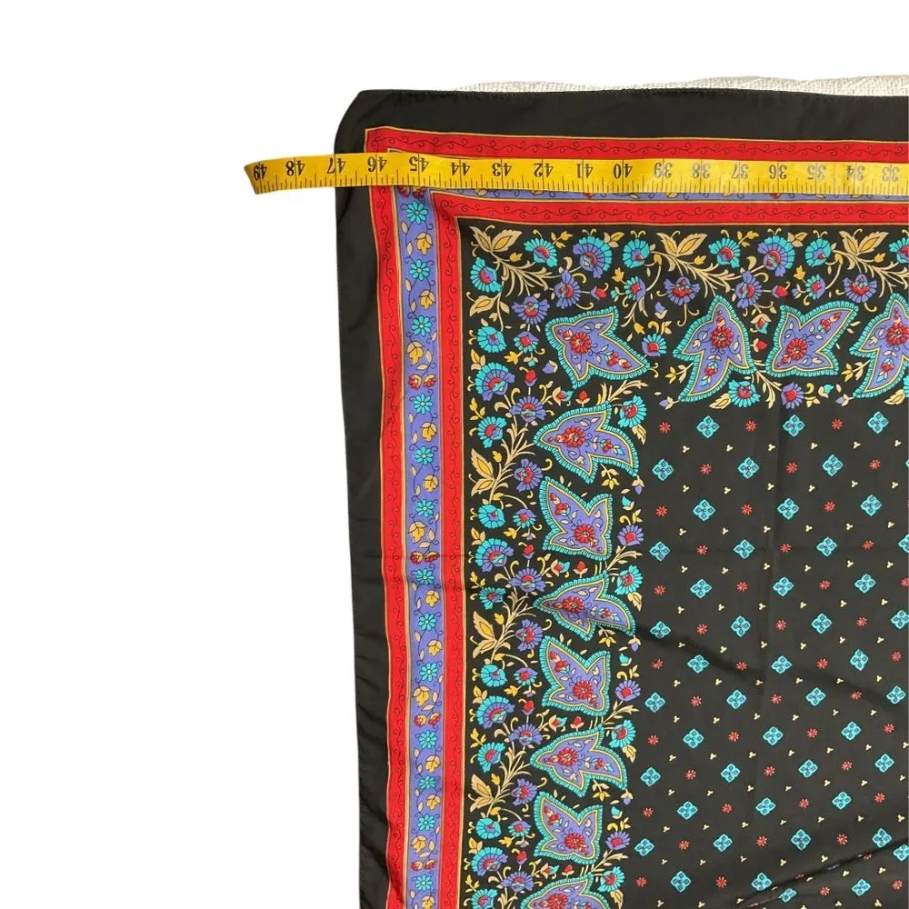 Vintage Pizamit Bohemian Floral Paisley Square Silk Scarf Black Multi Pattern - Image 5