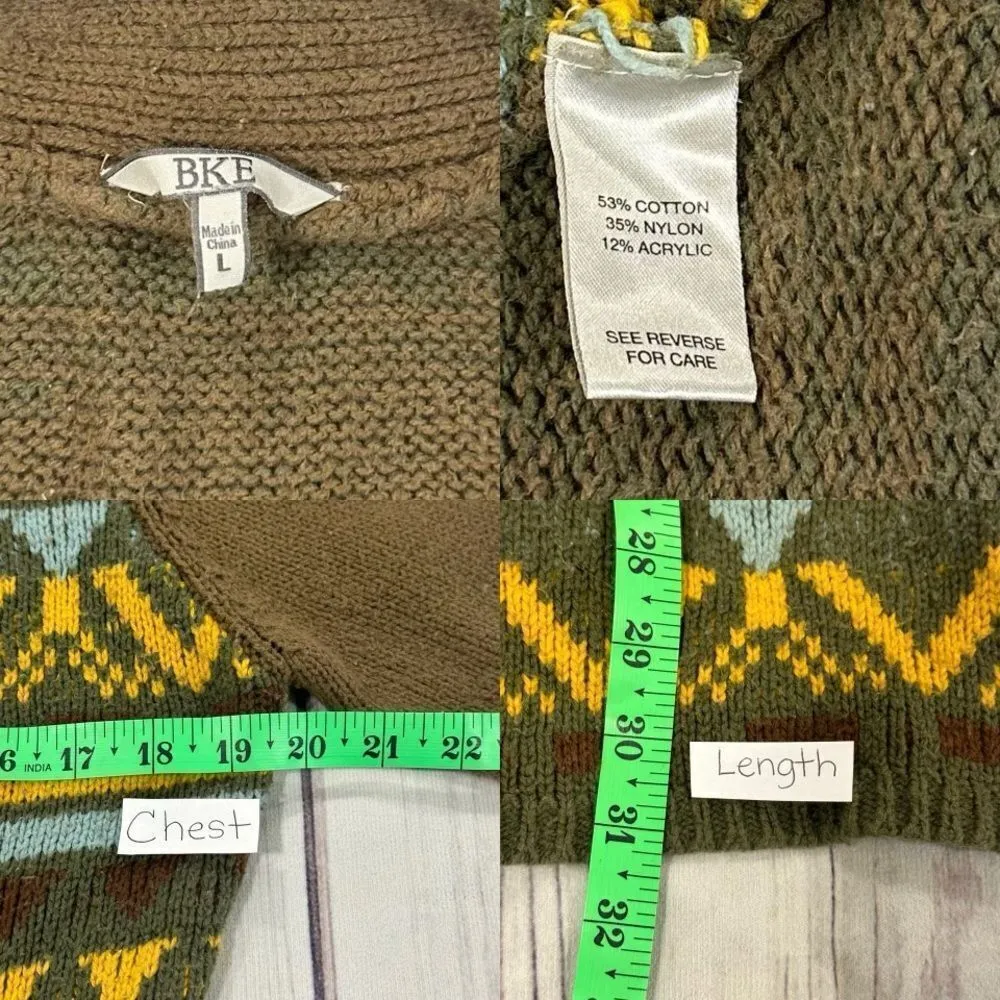 BKE Buckle Sweater Womens Large Brown Mustard Button Up Cardigan Bohemian Knit - Image 4