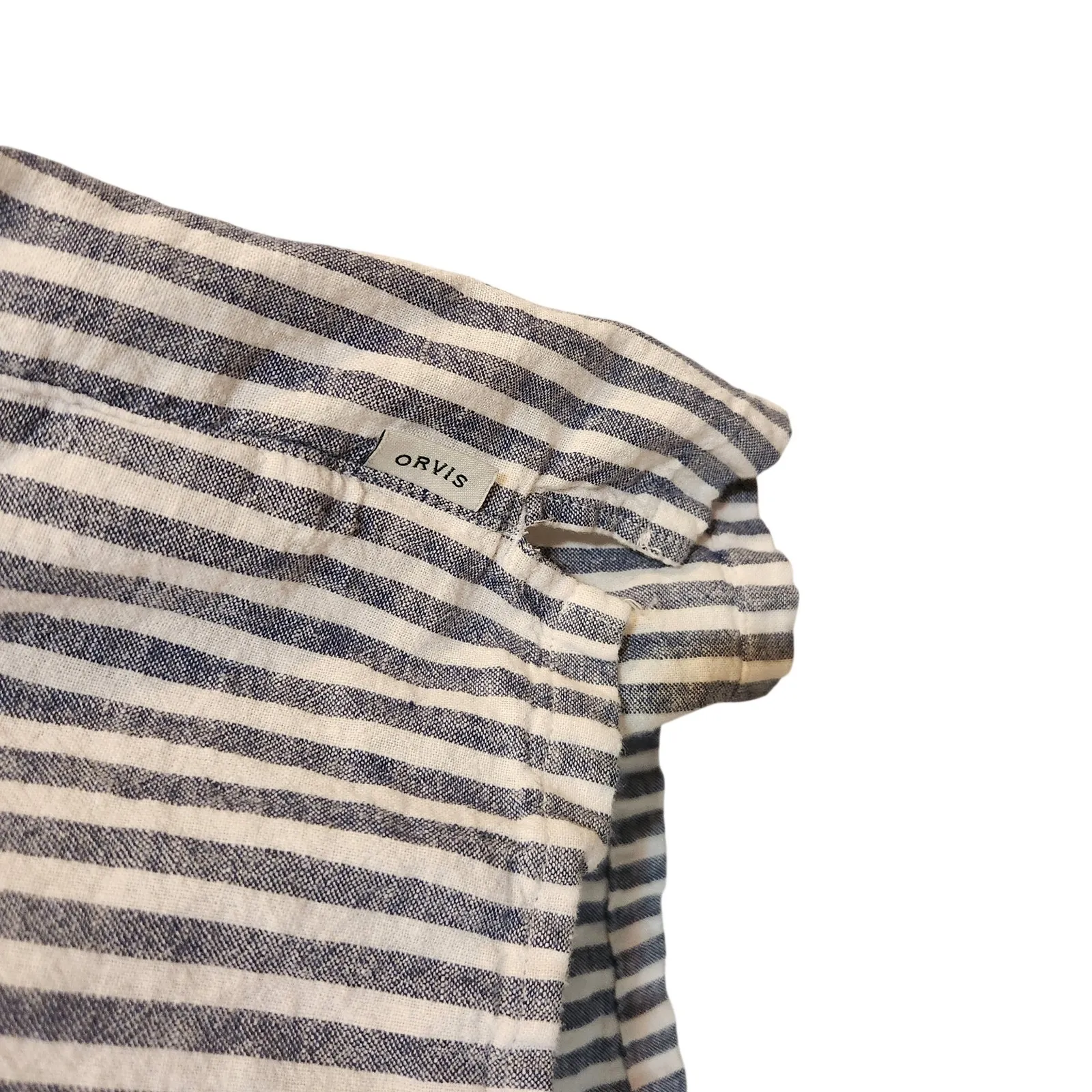 Orvis Blue Striped Short Sleeve Linen Blend Casual Button Down Shirt Size XL - Image 5