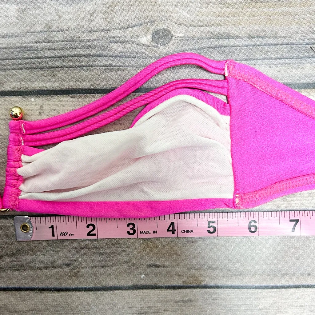 Luli Fama Pink Strappy V Ring Bandeau Back Tie Muy Caliente Bikini Top NWT XS - Image 8