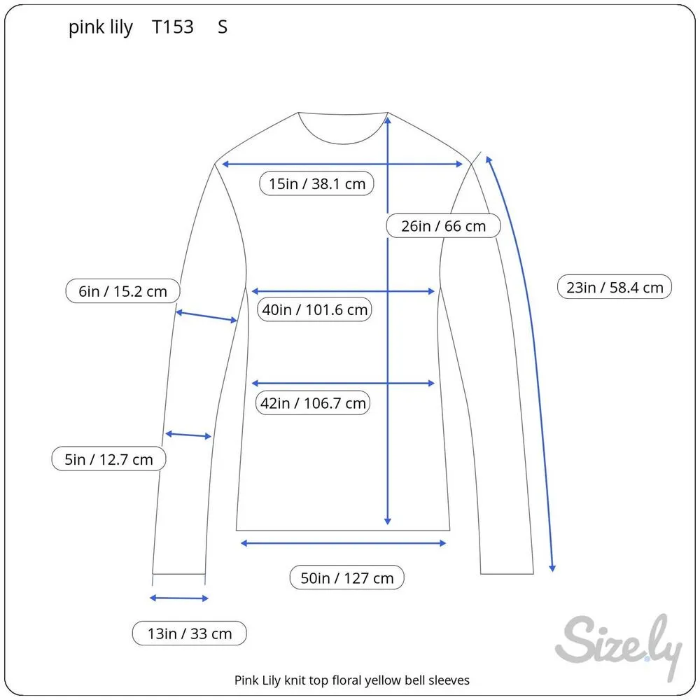 Pink Lily knit top floral yellow bell sleeves - Image 2