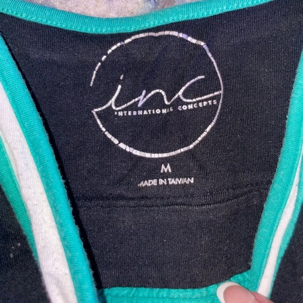 INC babydoll dress womens medium green striped Colorblock boho vintage cami mini - Image 4