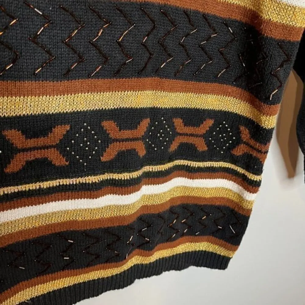 Vintage patterned beaded long sweater Size XL - Image 2