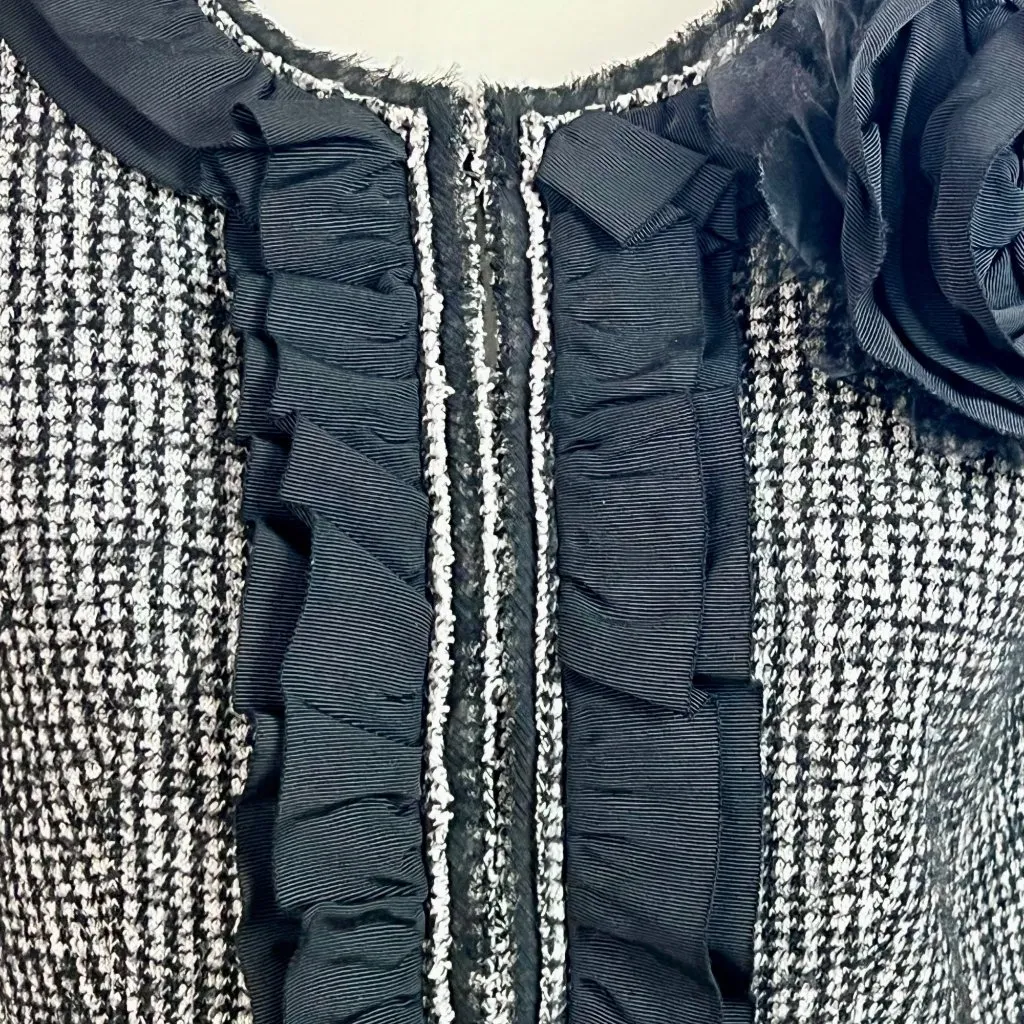 Ann Taylor Tweed 3/4 Sleeve Blazer 6 Rosette Black Virgin Wool Blend Career - Image 3