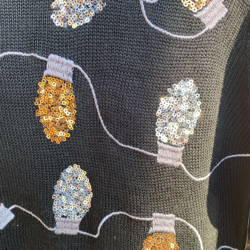 TIPSY ELVES SMALL WOMEN'S CHRISTMAS LIGHT STRAND SEQUIN SWEATER DRESS BLACK KNIT - Image 6