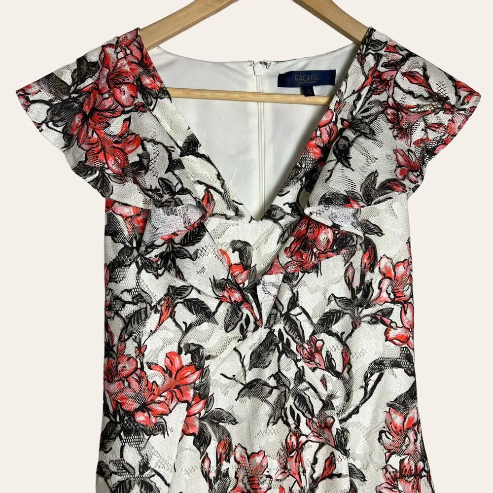 Rachel Roy Lydia Lace Floral Print V-Neck Ruffled Sheath Dress Size 4 - Image 6