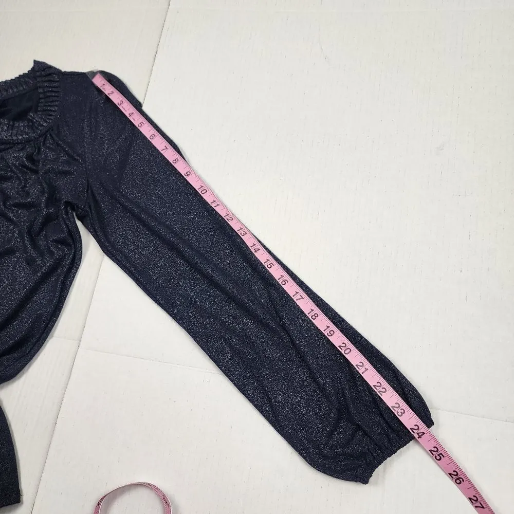 Jones New York Metallic Top Navy Silver Peplum Long Sleeve Pullover Size MP - Image 8