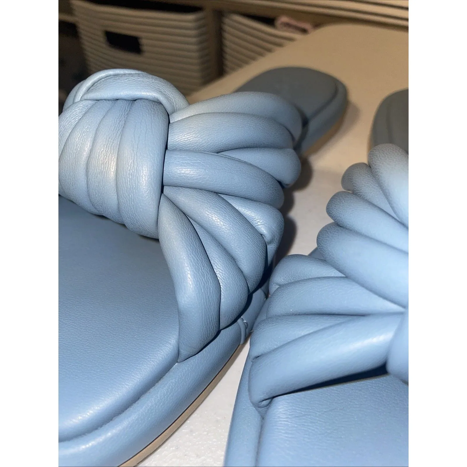 Seychelles Simply The Best Vegan Leather Knotted Slide Puff Sandals Blue 8.5 - Image 9