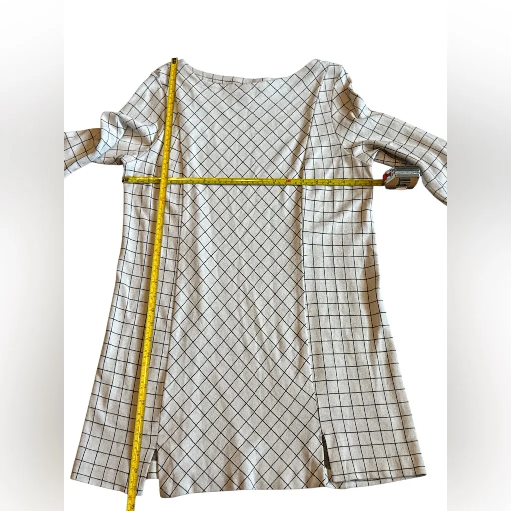J.Jill‎ Ponte Knit Tunic Top Cream & Black Windowpane Pullover Boatneck Medium White - Image 7