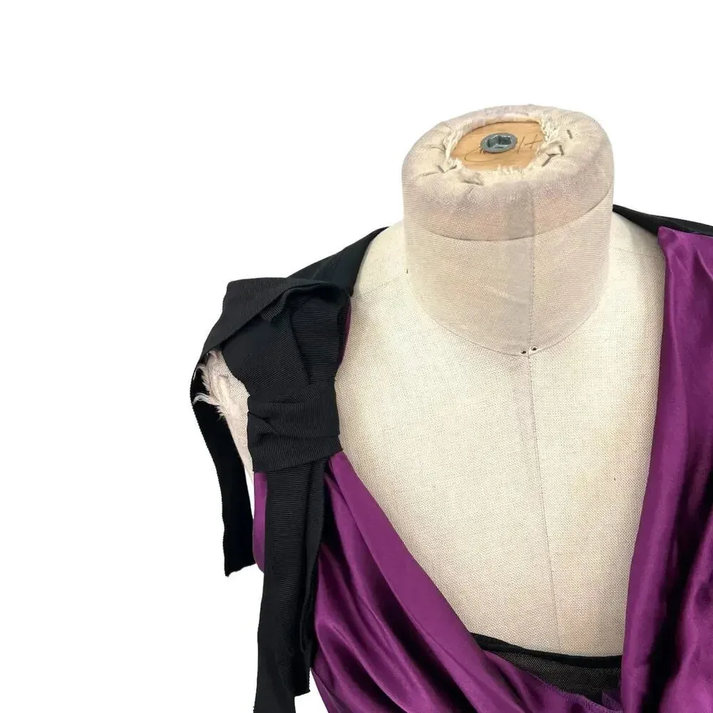 Vera Wang Bodycon Mini Dress Sleeveless Satin Tie Sleeve Draped‎ Purple Size 2 - Image 3