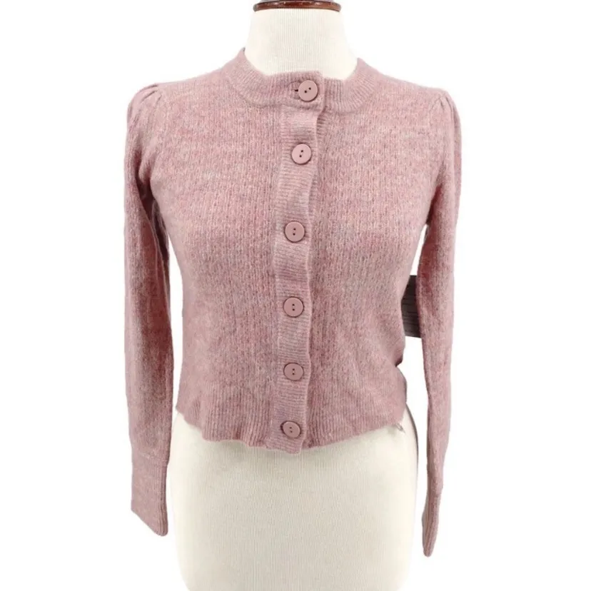 $84 NWT WAYF Women's Pointelle Button Cardigan Blush Melange Long Sleeve Sweater - Image 4