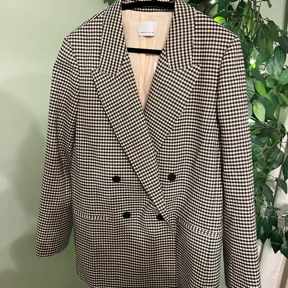 REBECCA TAYLOR NWT Check Blazer Double Breasted Front Button Closure in size 12 - Image 4