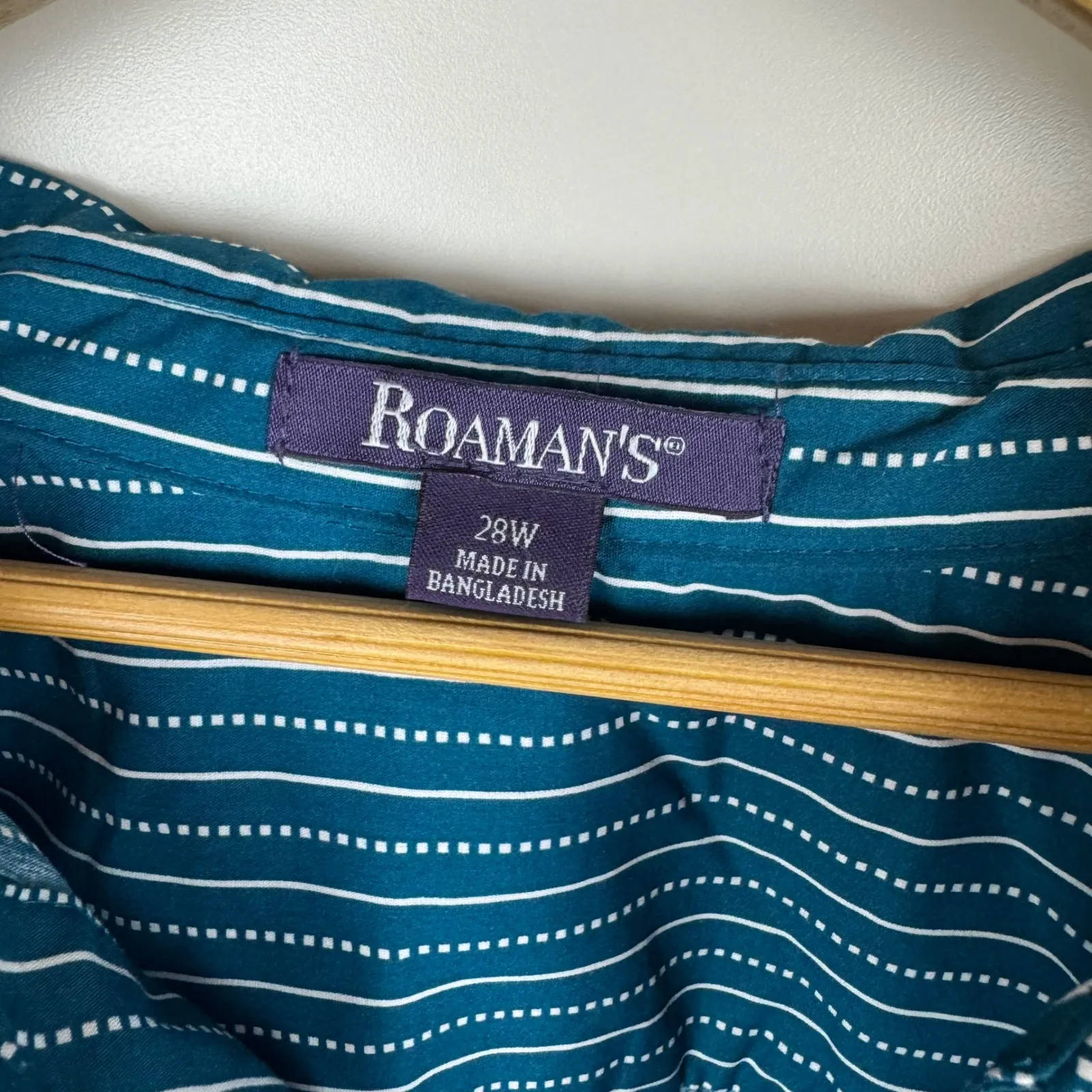 Roaman's Womens Striped Button Down Shirt Sz 28W Teal Long Sleeve Plus Size Blue - Image 4