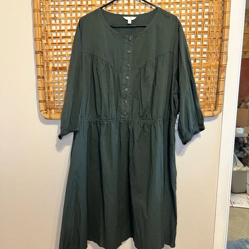 ARMY OLIVE GREEN MIDI DRESS POCKETS 3/4 SLEEVE SIZE 3X - Image 2