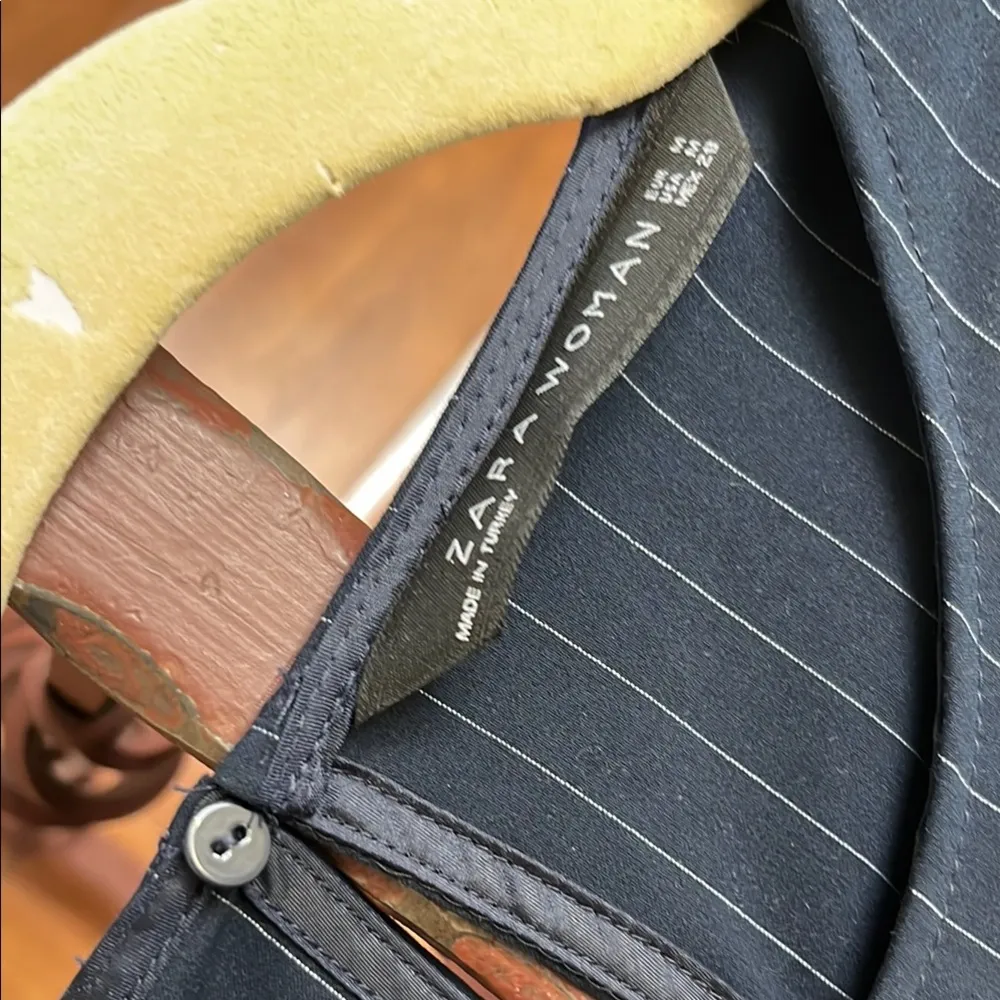 Zara | Elegant Navy Blouse Pinstripe Women's Top Medium - Image 5