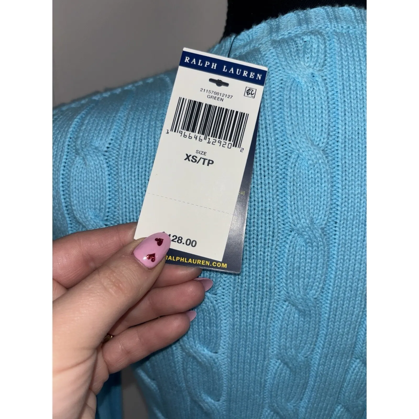 NWT- $128 Polo Ralph Lauren Women's Light Blue Pink Pony Cable Knit Sweater-Xs - Image 3