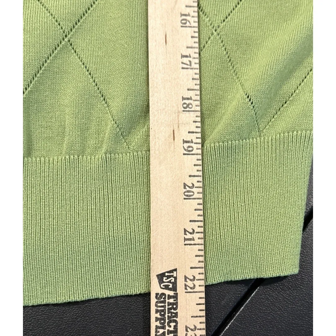 Womens Large Avocado Green Polo Collar Diamond Knit Pullover Sweater Tennis - Image 5