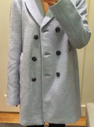 Smokey Pond Pale Blue Day Coat Double Breasted Wool Coat Jacket Outerwear - Image 2