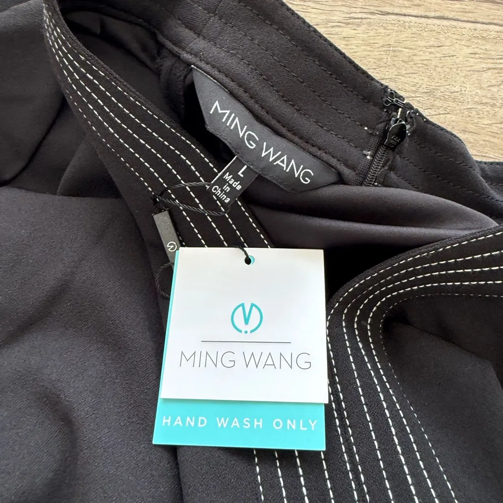 Ming Wang black Pleated Knee-Length Dress size large NWT - Image 4