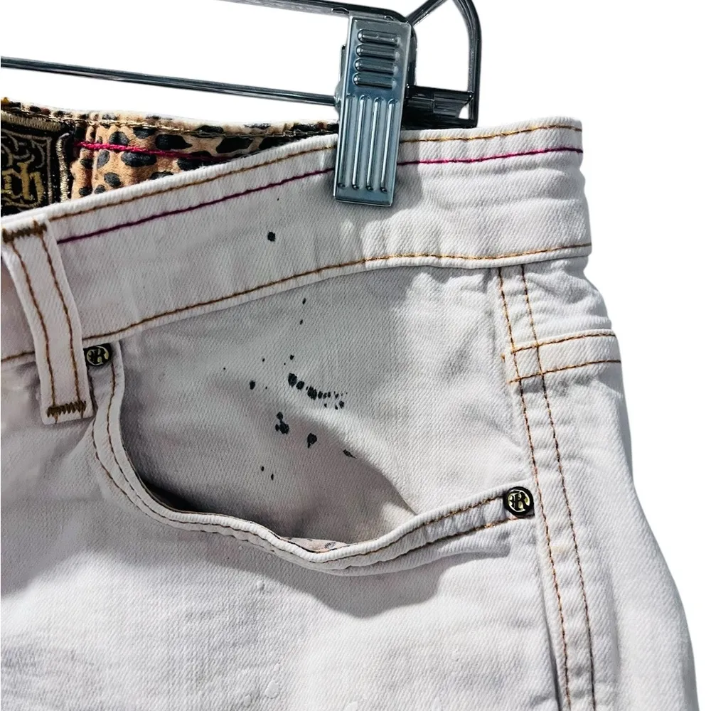 Rich & Skinny Off White Distressed Paint Splattered Shorts Size 27 Cheetah USA - Image 6