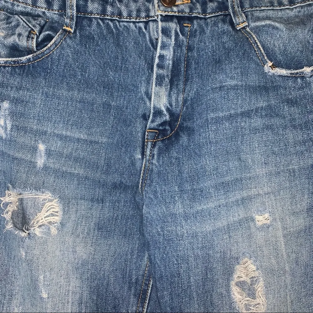 Zara distressed ripped cuffed straight leg jeans - Image 13