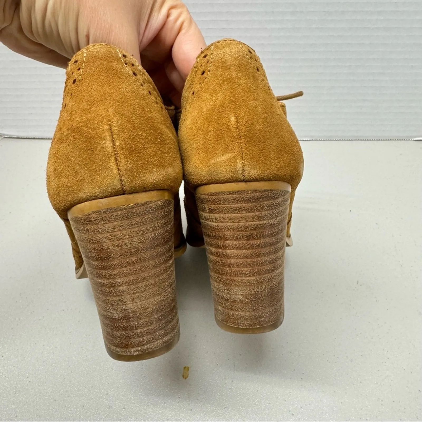 Steve Madden Tan Leather Oxford Lace Up Boots Women’s 6.5 Stacked Heel Booties - Image 2