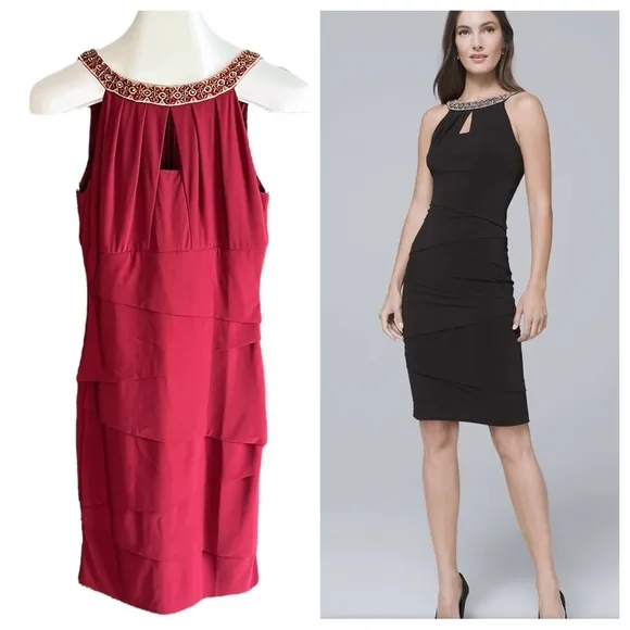 White House Black Market Embellished-Neck Black Instantly Slimming Sheath Dress - Image 2