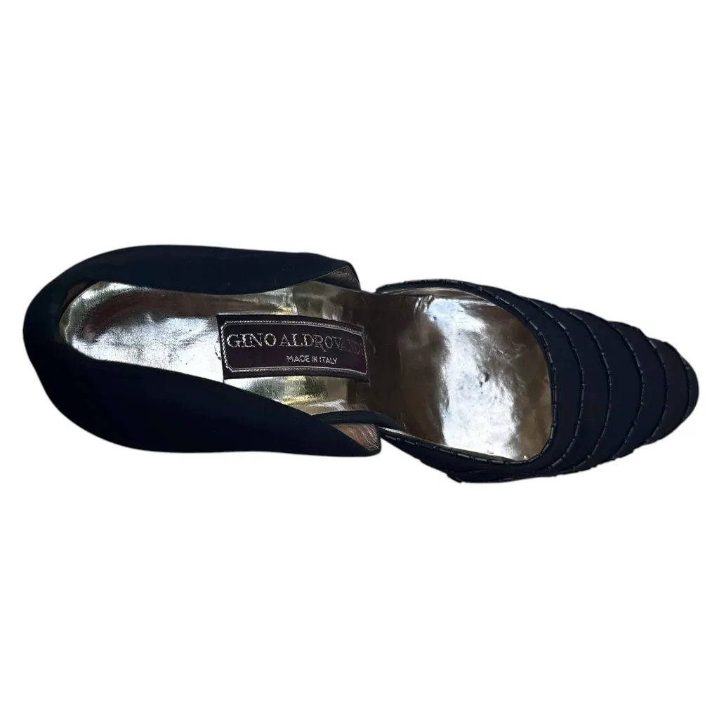 Vintage Black Beaded Heels Pumps Gino Aldrovandi Leather EU 38 1/2 US 8 Formal - Image 14