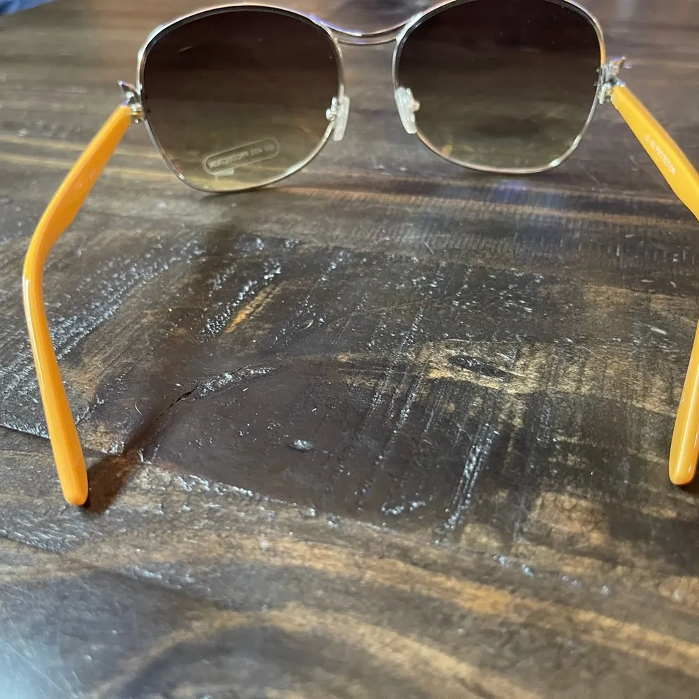 Mustard Yellow Sunglasses with Turquoise Butterflies Aviator Style - Image 4