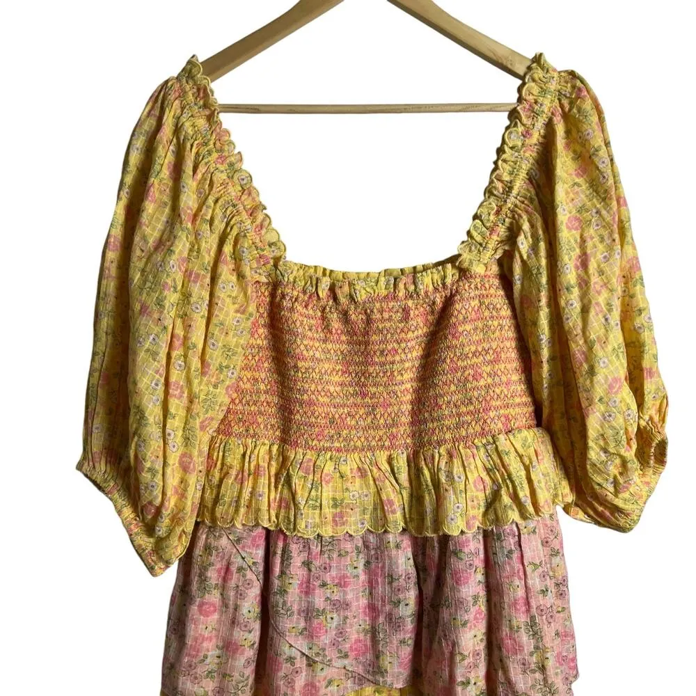 LoveShackFancy Shaw Smocked Floral Print Mini Dress in Chateau Rose Size Small - Image 12