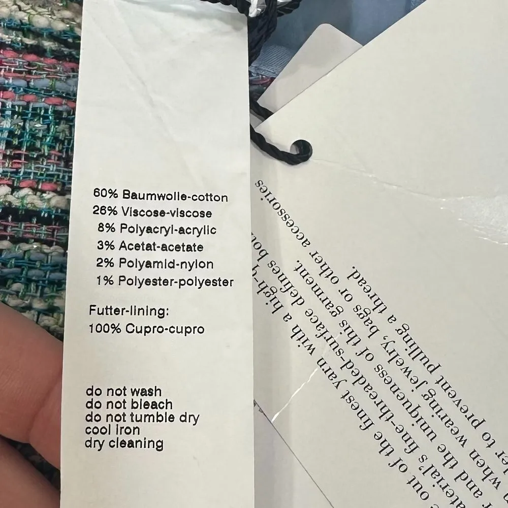 Akris Punto Multicolored Bleached Denim Dress 4 Tweed Plaid Career Fringe‎ NWT - Image 3