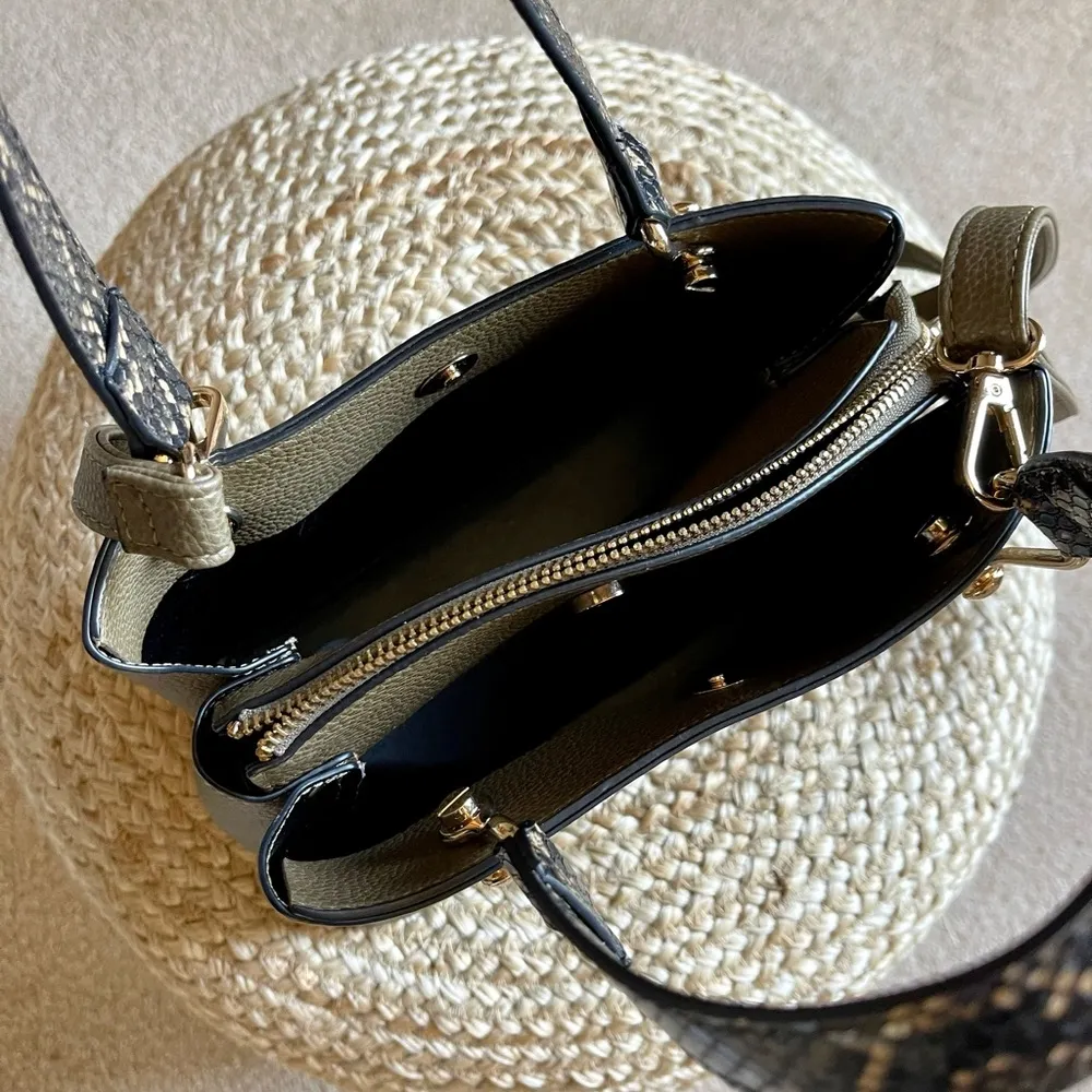 Handbag, olive with snake skin handle. Aldo brand. 10W by 9H. Like NEW. - Image 2